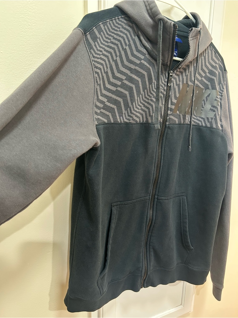 Nike Sportswear Club Fleece Full Zip Hoodie Black Gray Geometric Men's Size M